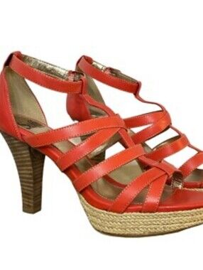 Sz 8.5 - Sofft Leather Platform Strappy Heel - Coral